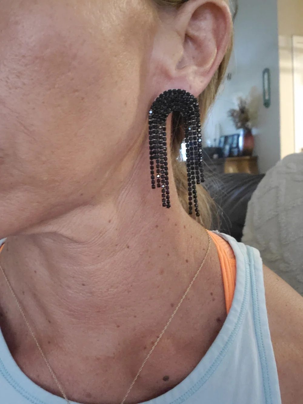 Beaded Fringe U-Shape Drop Earrings - Pink, Gold, Black, Multicolor